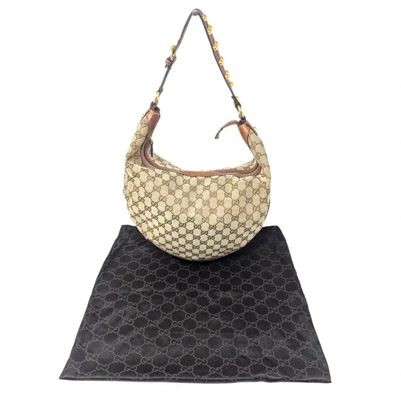 GUCCI Monogram GG Large Biba Studded Hobo Brown - Picture 12 of 12